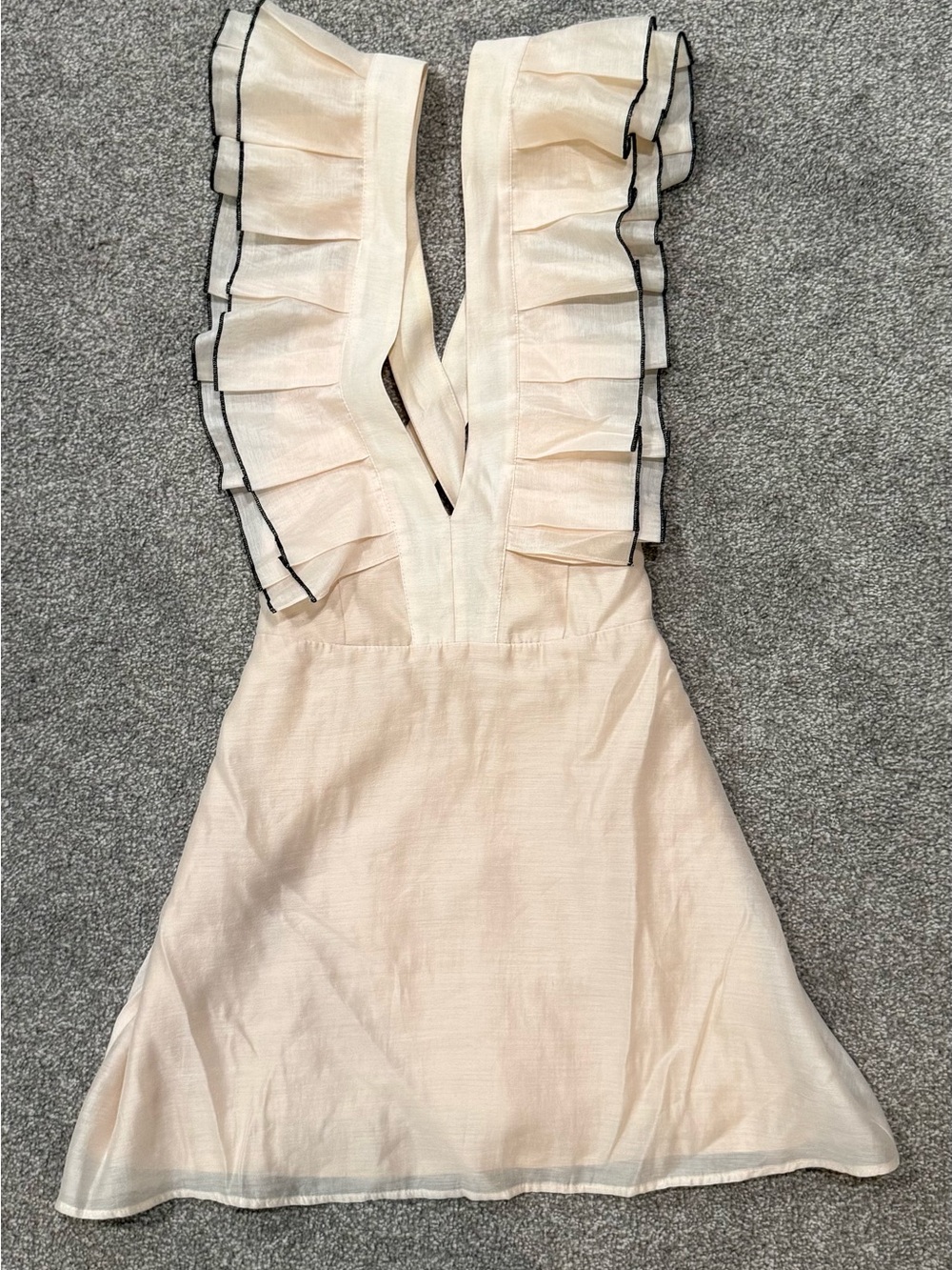 KEEPSAKE the Label Cream Mini Dress with Contrast-Trim Ruffles